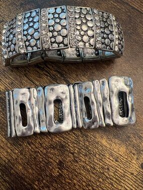 Silver-Tone Stretch Link Bracelet Set - Textured & Studded